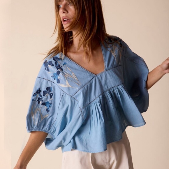 NWT St. Roche Women’s Summer Top Wedgewood Blue Embroidered Size XS - Picture 8 of 8